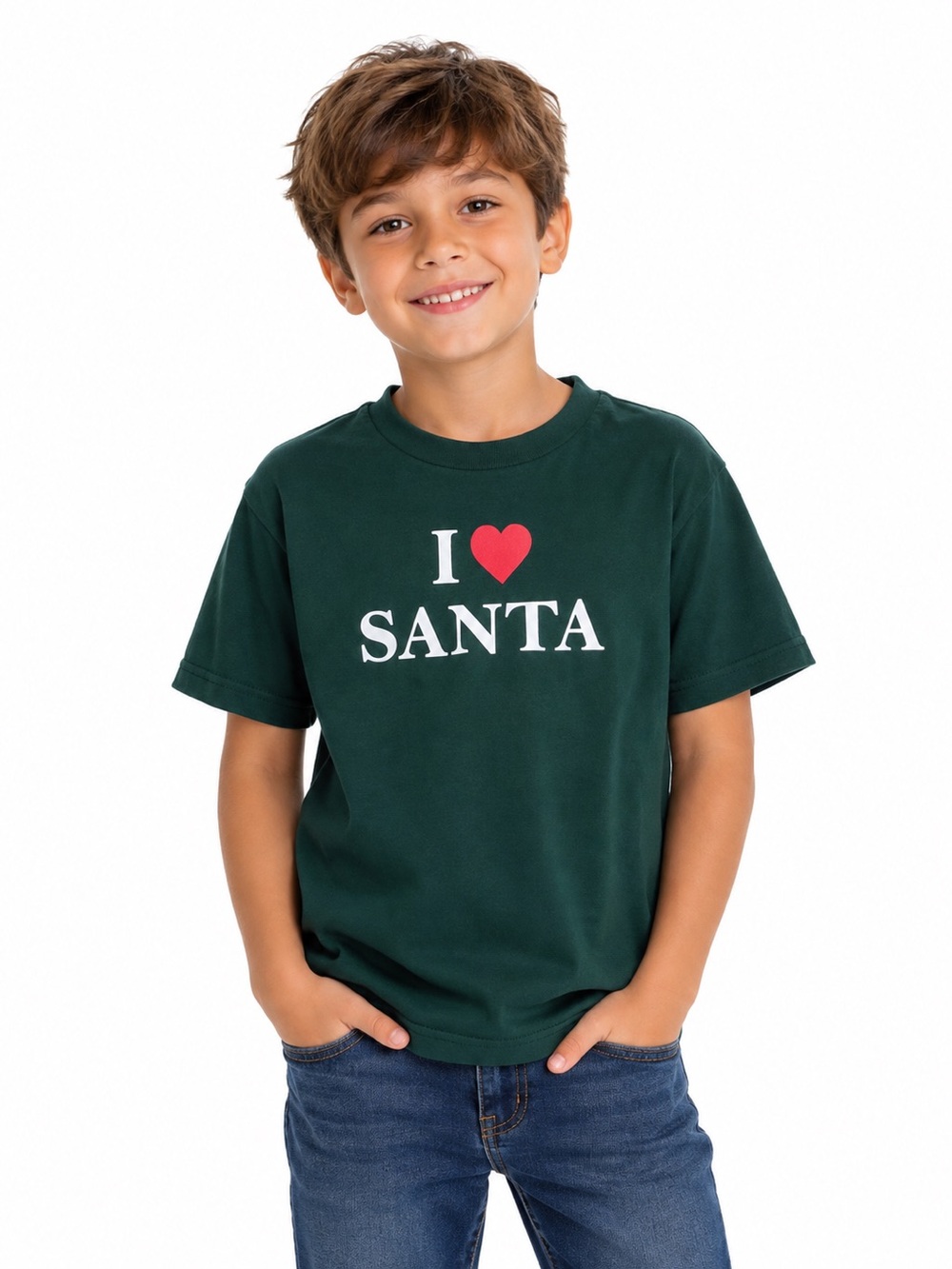 I Love Santa Dark Green Christmas Holiday Shirt
